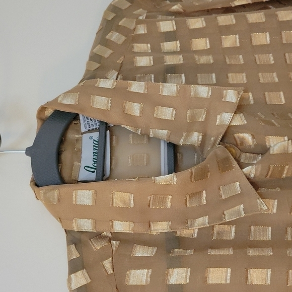 VTG Joanna Gold Geometric Sheer Button Down Long Sleeve Holiday Shirt - Picture 5 of 7